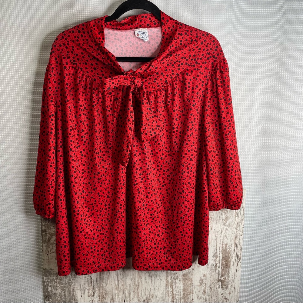 vintage tiger lily secretary red & black blouse size 2X